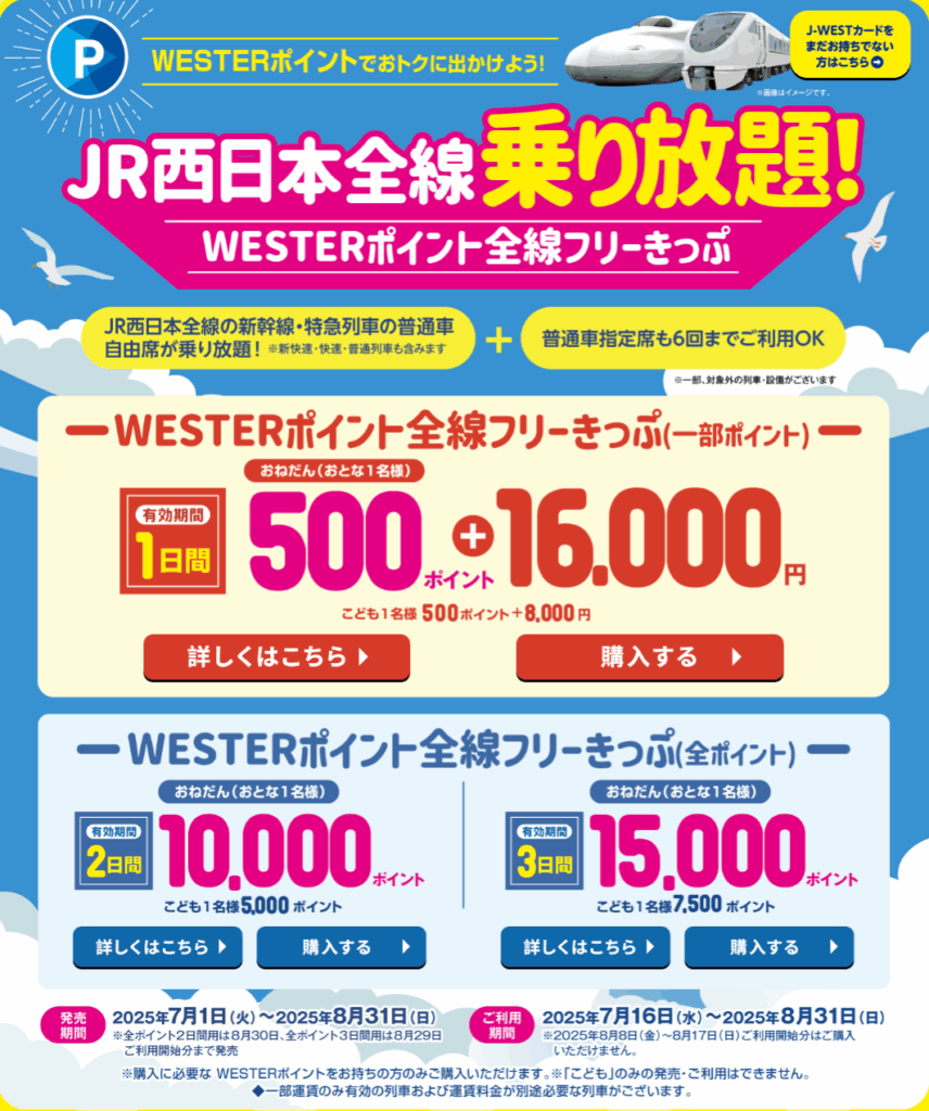 JR西日本全線乗り放題のWESTERポイント全線フリーきっぷの広告